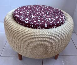 Puff Baú Pneu Revestido com corda de Sisal