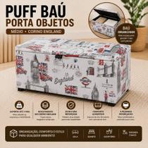 Puff Baú Porta Objetos Médio ENGLAND Organizador Reforçado Decorativo Puff Baú Porta Objetos Médio ENGLAND Organizador Reforçado Decorativo