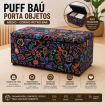 Puff Baú Porta Objetos Médio RETRO BAR Organizador Reforçado Decorativo Puff Baú Porta Objetos Médio RETRO BAR Organizador Reforçado Decorativo