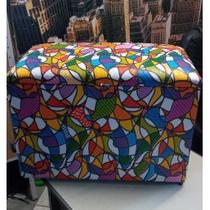 Puff Baú Porta Objetos Médio - Romero Britto