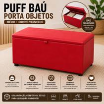 Puff Baú Porta Objetos Médio VERMELHO material sintético Organizador Reforçado Decorativo Puff Baú Porta Objetos Médio VERMELHO material sintético Organizador Reforçado Decorativo