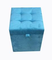 PUFF BAÚ QUADRADO EM VELUDO 35 CM - Azul Turquesa