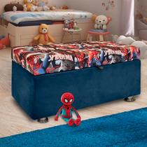 Puff Baú Recamier Cama Infantil Solteiro Homem Aranha Azul SOFA STORE