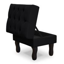 Puff Baú Retrô Luis Xv Capitonado, Preto Pés De Madeira