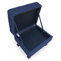 Puff Baú Retrô Luis Xv Capitonê Suede Azul Marinho - DS Estofados