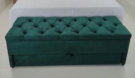 Puff Baú (Sapateira) 120x50x45cm Verde Musgo Veludo Liso (Capitonê Na Mesma Cor do Tecido)