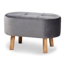Puff Baxton Studio Simone Veludo Cinza Madeira 60x35x35cm