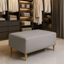 Puff Bela Manu Decor Madri Pés Palito Tecido Linho Cinza