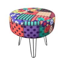 Puff Berlim Redondo Estampado Patchwork- Pés de ferro