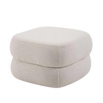 Puff Biscuit Boucle 38 X 58 Cm Pés de Madeira Branco Off White