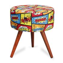 Puff Cama Inbox Boom Redondo com Pés em Madeira Maciça Tecido Suede