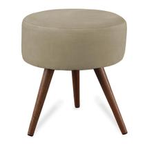 Puff Cama Inbox Hilda Redondo com Pés em Madeira Maciça Tecido Suede Bege