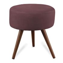 Puff Cama Inbox Hilda Redondo com Pés em Madeira Maciça Tecido Suede Vinho