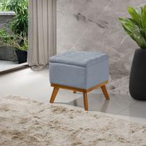 Puff Capitone com Base Madeira D26 Soft Linho Sofatec