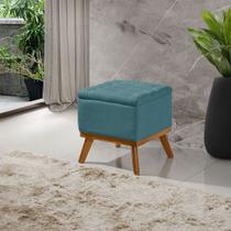 Puff Capitone com Base Madeira D26 Soft Linho Sofatec