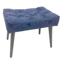 Puff Capitonê Luxo Jacquard Azul Marinho Medalhão Puff Capitonê Luxo Jacquard Azul Marinho Medalhão