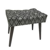 Puff Capitonê Luxo Jacquard Luxo Preto com Prata Geométrico