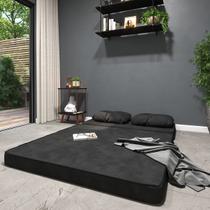 Puff Casal Multiuso 3 em 1 em Suede com 2 Almofadas Conforto, Praticidade e Sofisticação