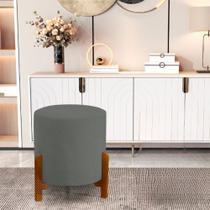 Puff Catânia 3 Pés Linho Cinza Base em Madeira Maciça Puff Catânia 3 Pés Linho Cinza Base em Madeira Maciça