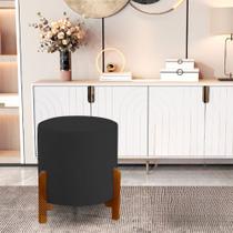 Puff Catânia 3 Pés Veludo Preto Base em Madeira Maciça Puff Catânia 3 Pés Veludo Preto Base em Madeira Maciça