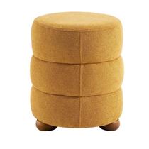 Puff Cherry Boucle 47 X 38 Cm Pés de Madeira Amarelo Castanho/Gold
