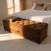 Puff Com Baú e Gaveta 120x50x45cm Cor Marrom (Veludo Suede Liso) Puff Com Baú e Gaveta 120x50x45cm Cor Marrom (Veludo Suede Liso)