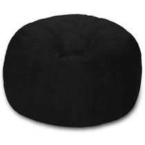 Puff Com Enchimento Redondo Suede Preto 80x20