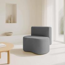 Puff Com Encosto Feijão Curvo Orgânico Sala Confortável Redondo Resistente Linho Cor:Suede Cinza