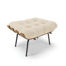 Puff Costela Linho Grosso Bege A19 Base Metálica Preto
