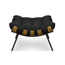 Puff Costela Suede Preto Base Metal