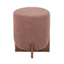 Puff Cravo Rivatti 48,50 cm (altura) Estofado Bouclé Rosa Antigo com Base em Madeira de Seringueira