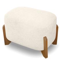 Puff Curvo Pé de Madeira Decorativo para Sala Orgânico Confortável e Reforçado Bouclé Fluffy