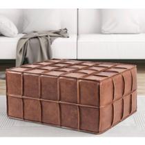Puff de Couro Legítimo Decorativo 80x60x40 cm Queen Marrom Camel Puff de Couro Legítimo Decorativo 80x60x40 cm Queen Marrom Camel