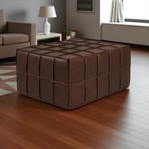 Puff de Couro Legítimo Decorativo 80x60x40 cm Queen Marrom