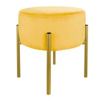 Puff de Luxo Suede Amarelo Base Metálica Dourada - Vallisa Decor
