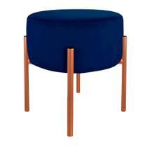 Puff de Luxo Suede Azul Marinho Base Metálica Cobre - Vallisa Decor