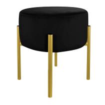 Puff de Luxo Suede Preto Base Metálica Dourada - Vallisa Decor