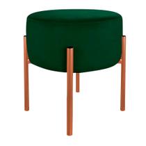 Puff de Luxo Suede Verde Base Metálica Cobre - Vallisa Decor
