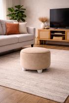Puff De Suede Bege Compacto Ideal Para Decoração