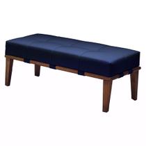 Puff Decorativo 100cm Martínez Veludo Pés Madeira Azul/Mel G62 - Gran Belo Puff Decorativo 100cm Martínez Veludo Pés Madeira Azul/Mel G62 - Gran Belo