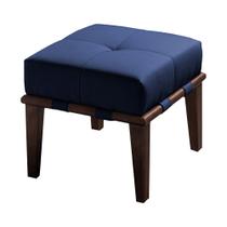 Puff Decorativo 45cm Martínez Veludo Pés Madeira Azul/Imbúia G62 - Gran Belo