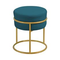 Puff Decorativo Agata Base em Ferro Dourado Veludo Azul