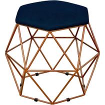 Puff Decorativo Aramado Bronze Six Suede Azul Marinho