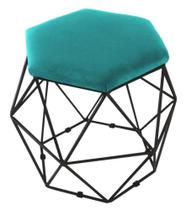 Puff Decorativo Aramado Preto - Hexagonal Suede Azul Turquesa