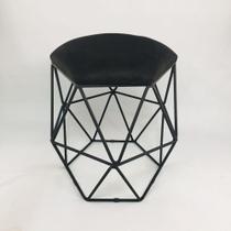 Puff Decorativo Aramado Preto Preto Suede Hexâgono Geométrico Puff Decorativo Aramado Preto Preto Suede Hexâgono Geométrico