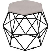 Puff Decorativo Aramado Preto Six Linho Bege - Lyam Decor