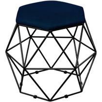 Puff Decorativo Aramado Preto Six Suede Azul Marinho - Lyam Decor