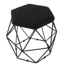 Puff Decorativo Aramado Preto Suede Preto Hexâgono Geométrico Puff Decorativo Aramado Preto Suede Preto Hexâgono Geométrico