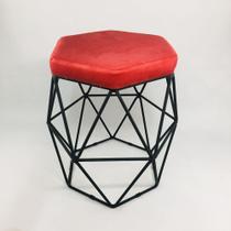 Puff Decorativo Aramado Preto Vermelho Suede Hexâgono Geométrico Puff Decorativo Aramado Preto Vermelho Suede Hexâgono Geométrico