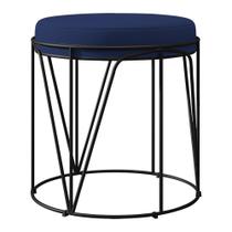Puff Decorativo Aramado Preto Zaya L02 Suede Azul Marinho - Lyam Decor